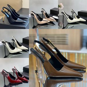 zapatos de diseñador sandalias charol de lujo hebilla antideslizante zapatos de tacón con talón descubierto zapatos vestido esquema de color clásico tacones altos punta tacones de aguja 10 cm zapatillas de mujer