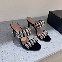 Designer schoenen suède sandalen open tenen 10 cm hiel slip op schoenen dames luxe merk fabrieksschoenen met doos