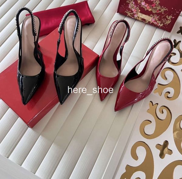 Chaussures designer Summer Luxury 2024 Femmes Sandales Chaussures en cuir breveté Vin-Rouge Black High Talons pointés Toe Lady Pumps