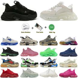 Chaussures de créateurs Triple S Hommes Femmes Casual Chaussures Plate-forme Tan Semelle claire Noir Patchwork Couleur Crème Blanc Royal Néon Fluorescent Vert Baskets de sport pour hommes