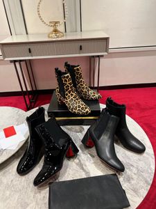 Chaussures de créateurs Turelastic 55 mm Bottes basses Femmes Bottes à semelle rouge Luxe Cuir de veau Pony Kitty imprimé léopard Bottines Taille 35-42