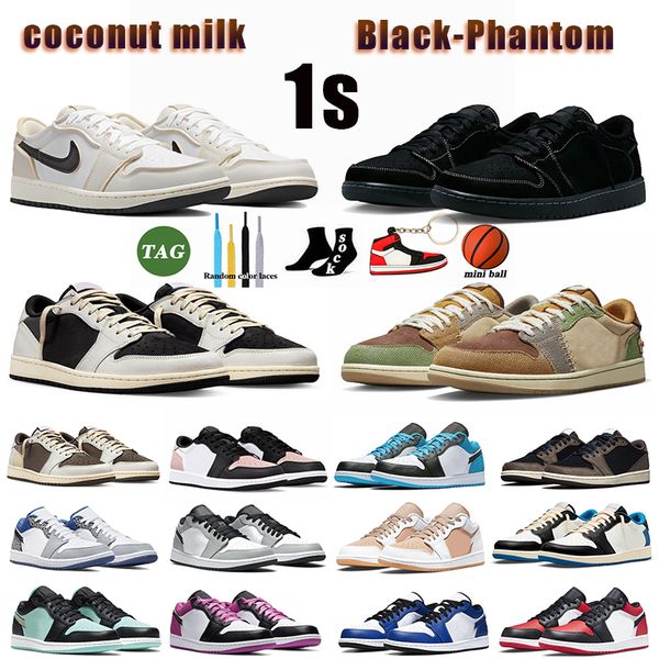 Chaussures de designer avec boîte Chaussures de basket-ball Jumpman 1 Low Moka Panda Black Phantom 1S Baskets Voodoo pour hommes Femmes J1 Lait de coco Cactus Jacks Blue 1low Baskets pour hommes