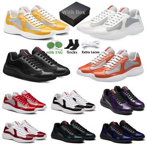 Chaussures de créateurs avec boîte xl Toe Round extérieur jaune vert noir chaussures décontractées en cuir bas brevet Flat Nylon Trainers Sneakers America Cup Men Men Lace-Up Sneaker Nouveau