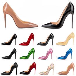 Designer Schoenen Dames Schoenen Met Hoge Hak Rood Zwart Wit Glanzende Bodems Luxe Kwaliteit Jurk Zool Hak Ronde Puntige Pumps Echt Leer Bruiloft Hoge Hakken Designer