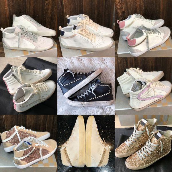 Chaussures de créateurs Femmes High Tops Sneakers Pink-Gold Glitter Boots en cuir classique White Do Old Dirty Old School Star Star Sneakers Luxe Mens Shoe