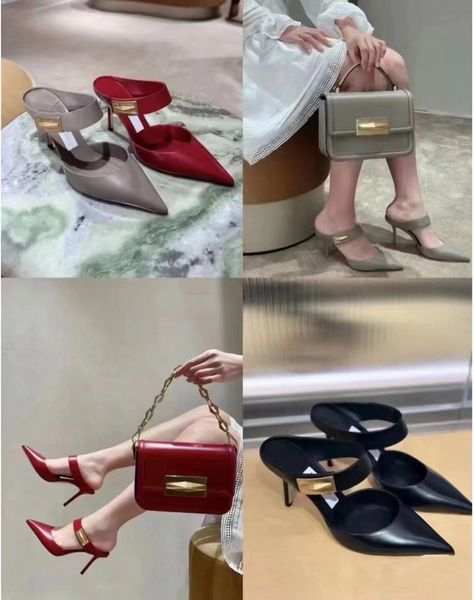 Chaussures de créateurs Femmes Nell Mule 85 sandale luxe pointe boucle magnétique en métal sandales à talons hauts mode cuir de veau 6.5cm 8.5bm talons hauts chaussures taille 35-40