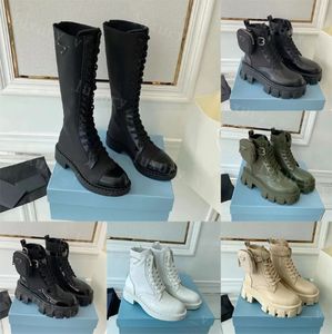 Sapatos de grife feminino Botas Rois Botas monolíticas Tornozelo de inspiração militar Sapato de combate Bolsa de náilon Botas anexadas com bota de tira