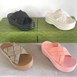 Designer Schoenen Dames Sandalen Platform Slides Luxe Slippers Dikke Zolen Kruisband Sandalen Ongeveer 6 cm Hoge Hak Maat 35-45 Met Doos NO458