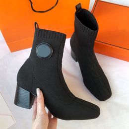 Sapatos de designer meias de lã botas femininas botas de lã de malha elástica salto alto dedo do pé quadrado altura do salto 6.5cm com caixa