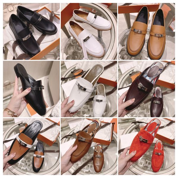 Zapatos de diseñador envueltos alrededor de los dedos de los pies, medias pantuflas, zapatos de marca con hebilla para mujer, zapatos Muller de suela plana, mocasines de tacón bajo, zapatos individuales (con caja)
