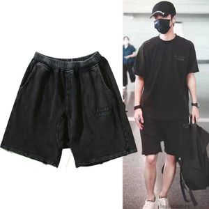 Designer Short Fashion Casual Vêtements Shorts de plage Xu Kai's Same American High Street Fashion Br Bronze Rust Gl Stone Mill Washed Old Double Row Loose Shorts Hommes