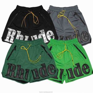 Designer korte mode casual kleding strand shorts rhude kraag borduurwerk heren shorts shorts zomer los ademende mesh joeistoffen high street 2024