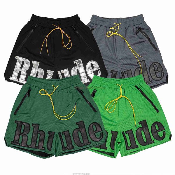 Diseñador de moda corta ropa casual playa Rhude malla patchwork letras bordadas para hombre verano transpirable baloncesto multi bolsillo pantalones cortos populares J I0FN