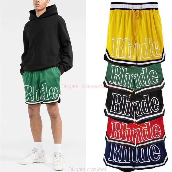 Diseñador de moda corta Ropa casual Pantalones cortos de playa Rhude American Sports Shorts Mens High Street Fashion Brand Loose Hip Hop Basketball Sports Mesh Capris Joggers