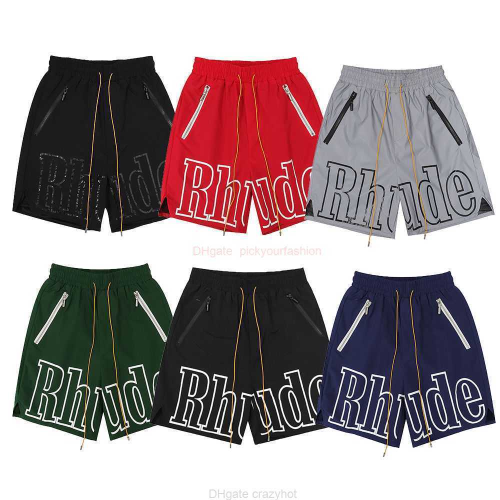 Дизайнерская короткая мода повседневная одежда пляжные шорты Rhude Classic Letter Printed Shorts American Street High Street Свободные баскетбольные брюки мужские женские брюки тенденция