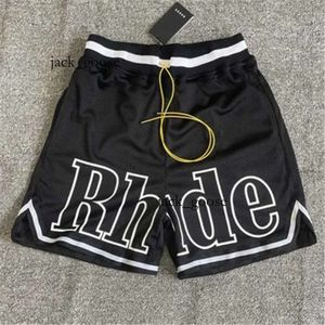 Ontwerper Korte Fi Casual Clothing Beach Shorts Hoge Versi Rhude Letter Bordined Mesh Croped Rainbow Mens Dames Sanitaire broek Anti Amer 655