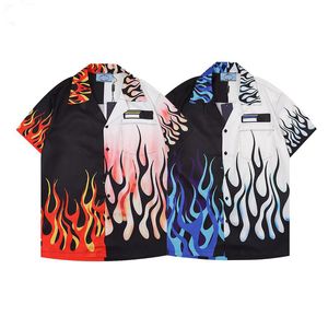 Diseñador Camisa casual de manga corta Hip Hop Street Wear Moda de verano High Street Cotton Flame Print Camiseta Sudadera Transpirable para hombres y mujeres