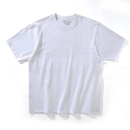 Diseñador de manga corta Verano Mujer Algodón puro Transpirable Camiseta pesada Marca de moda suelta Instagram Respaldo Color sólido Medias mangas