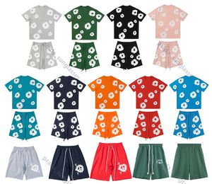 Designer shorts denim shorts heren shorts puff print katoenen krans shirts shorts unisex oversized mode hiphop korte mouw zijden katoenen bloem puff