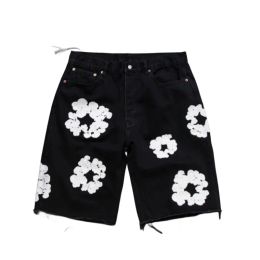 Diseñador Shorts Jeans Men Jean Flower Diamond Shortpants Slim Mens Denim Street Hip Hop