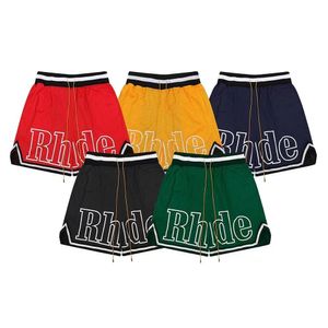 Designer Shorts Rhude Shorts Heren Mesh Korte Zomer Mode Strand Elastische Band Broek Heren Hoge kwaliteit Street Wear Rood Blauw Zwart Paars Broek