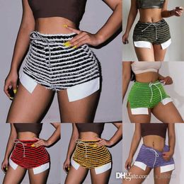 Pantalones cortos de diseñador Mujer Textura Raya Cordón Joggers de cintura alta Moda sexy Spice Girl Versátil Costura Pantalones cargo