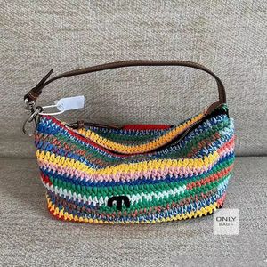 Bolso de hombro de diseñador Rainbow Summer Woven Beach Tote Cotton Borded Knitting Bolss Colorful Holiday Clutch Billet Billet