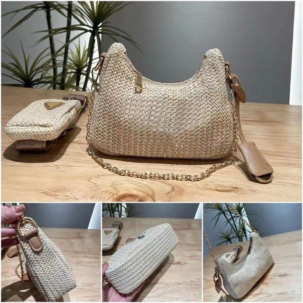 Sac à bandoulière de créateur Sac sous bras 3-en-1 Sac à bandoulière Classic Raffia Raffia Sac Fashion Fashion Printemps / Chain d'été Single épaule Single Crossbody Purse Purse