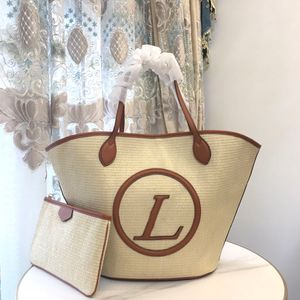 Designer schouder emmer raffia's mand rietje anagram tas tas handtas vouw shopper tas zomer weven reizen kruislichaam toiletiek koppeling strandzakken