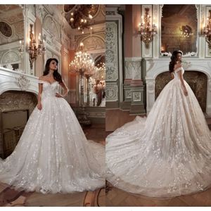 Designer schouder de off -jurken baljurk Appliqued Lace Wedding Dress Chapel Train Bridal Jurys S S