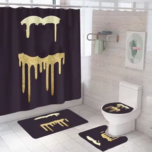 Luxury Designer 4-Piece Shower Curtain Set with Non-Slip Bath Mat, Toilet Cover & Rug - Bathroom Decor Kit