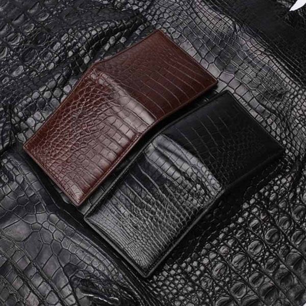 Designer-Siamois peau de ventre de crocodile en cuir véritable court portefeuilles standard, pochette d'argent pour hommes de luxe porte-cartes de crédit
