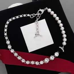 Designer Sier Full Diamond Pearl ketting Europese en Amerikaanse persoonlijkheid Choker Dames sleutelbeen ketting Verjaardag jubelen sieraden Love Gift