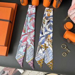 Designer Silk Scarf Dames Zomer sjaals Boomlied SCANF Binding Wikkelgreep 18 mm Twill Silk Ribbon Small Strip veelzijdige zomer