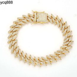 Diseñador Silver Hip Hop Jewelry 12 mm Moissanite VVS Prong Gold Silver Cuban Link Chain Bracelet