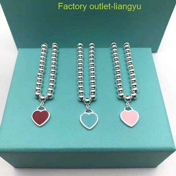 Collier pendentif en argent de créateurDi Love Plaqué Goutte Colle Émail Bracelet De Perles Rondes Femmes Pêche Rouge Bleu Rose Tricolore Bouddha Perle Chaîne Tiffanans