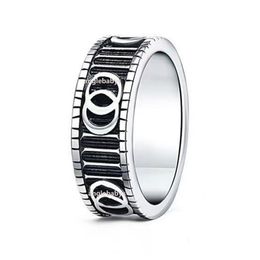 Designer zilveren plaat ring heren eenvoudige retro band ringen dames geruit snijwerk sieraden