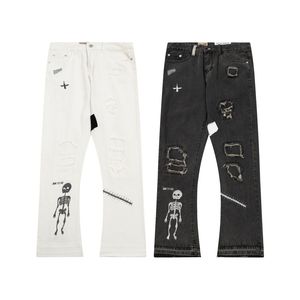 Designer Skeleton Print High Street rétro Baggy Spring et Summer des jeans froids décontractés pour hommes