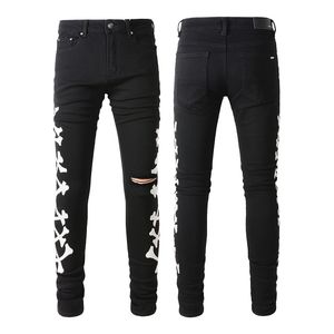 Designer Skinny Black Jeans pour hommes pantalons homme rip denim motard gris peinture détresse Pantal