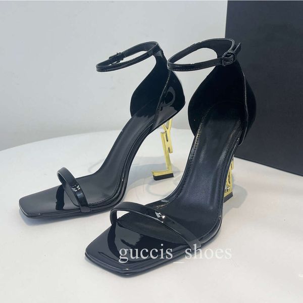 YSL Femme Designer Robe Chaussures Alphabet Talon Haut Slingback Designer Pompe À Chaussures Ton Or Triple Noir Nuede Rouge Femmes Mode Sandales Fête Mariage Fond Épais