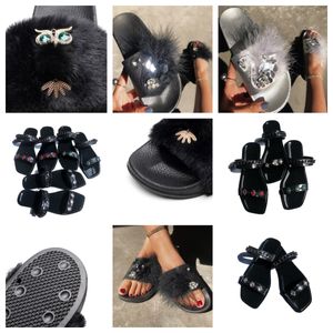 Designer Slide Womens Summer Lames Sandale Sandale Party Fart Flat Slipper Shoe Fashion Sandale Sandale femme Black Gai Taille 361