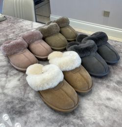 Diseñador Sliders Sandalias Triple Slipper Invierno Lana Cálido Moda Hombres Mujeres Vestido Clásico Caqui Rosa