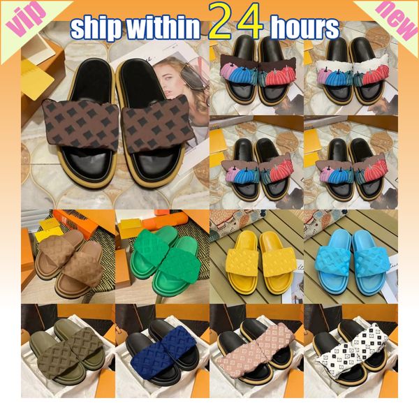 Designer Sliders Slippers Femmes hommes Pool Pool Oreiller Flat Comfort Slides Black Grey Beach Shoes Luxury Summer Yellow Soft Soft Blue Print Eva Cloud Indoor Nonlip