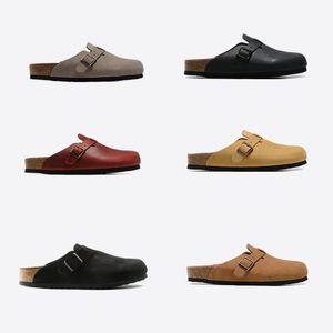 Designer Slides Boston Sabots Sandales Sac Tête Talons Plats En Cuir Véritable Éraflures Chaussures D'été Hommes Pantoufle