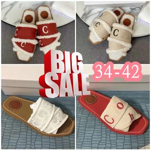 Designer slides CH Sandles dames dame woody sandalen pluizige platte muilezel glijbaan beige wit roze kant belettering canvas fuzzy pantoffels EUR 34-42 schoenen