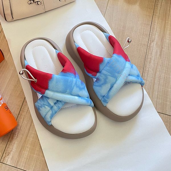 Diapositives de créateurs Tongs Pantoufles de plate-forme de pain perdues dans des sandales d'écho Femmes Mode Tie-Dye Slide Mules Plat Summer Beach Casual Chaussures avec boîte C0113