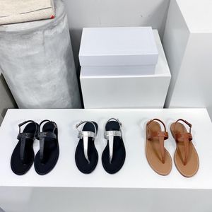 Designer Slides Tongs à motif en métal T-Strap Sandal Sandales de luxe d'été Design Femmes Tongs Pantoufles Mode Diapositives en cuir véritable Dames Chaussures décontractées