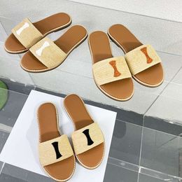 Designer Slides Sandaal Slippers Strand Klassieke Platte Touw Geweven Sandaal Luxe Zomer Dame Lederen Slippers Met Doos EU35-41 512