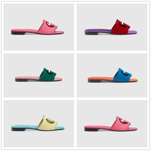 Diseñador Diapositivas Zapatillas Hombres Mujeres Sandalias Flor Rojo Verde Azul Vida en el hogar Diapositiva Imprimir Diapositivas Chanclas Verano Playa Plataforma plana Damas