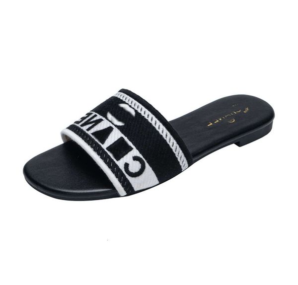 Designer Slides Femmes Broidered Tissu Slide Slippers Classics Fashion Causal Girls Filles Black Blanc Impressions Tournettes Flip Flops Brocade Floral Striped Gear678